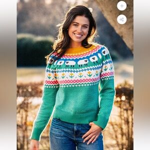 KJP Women's Green Sheep Pattern Sweater